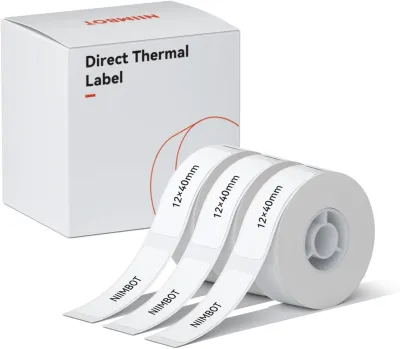 NIIMBOT - Cinta para etiquetadora D11/D110/D101, 12 x 40 mm, 480 etiquetas, 3 rollos, blanco