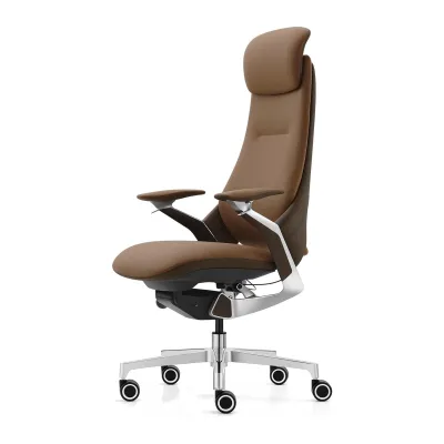Silla de oficina ejecutiva de piel auténtica, piel de vacuno de grano
